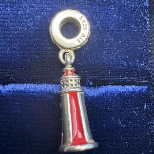 Pandora  Silver and Red Lighthouse Charm retired